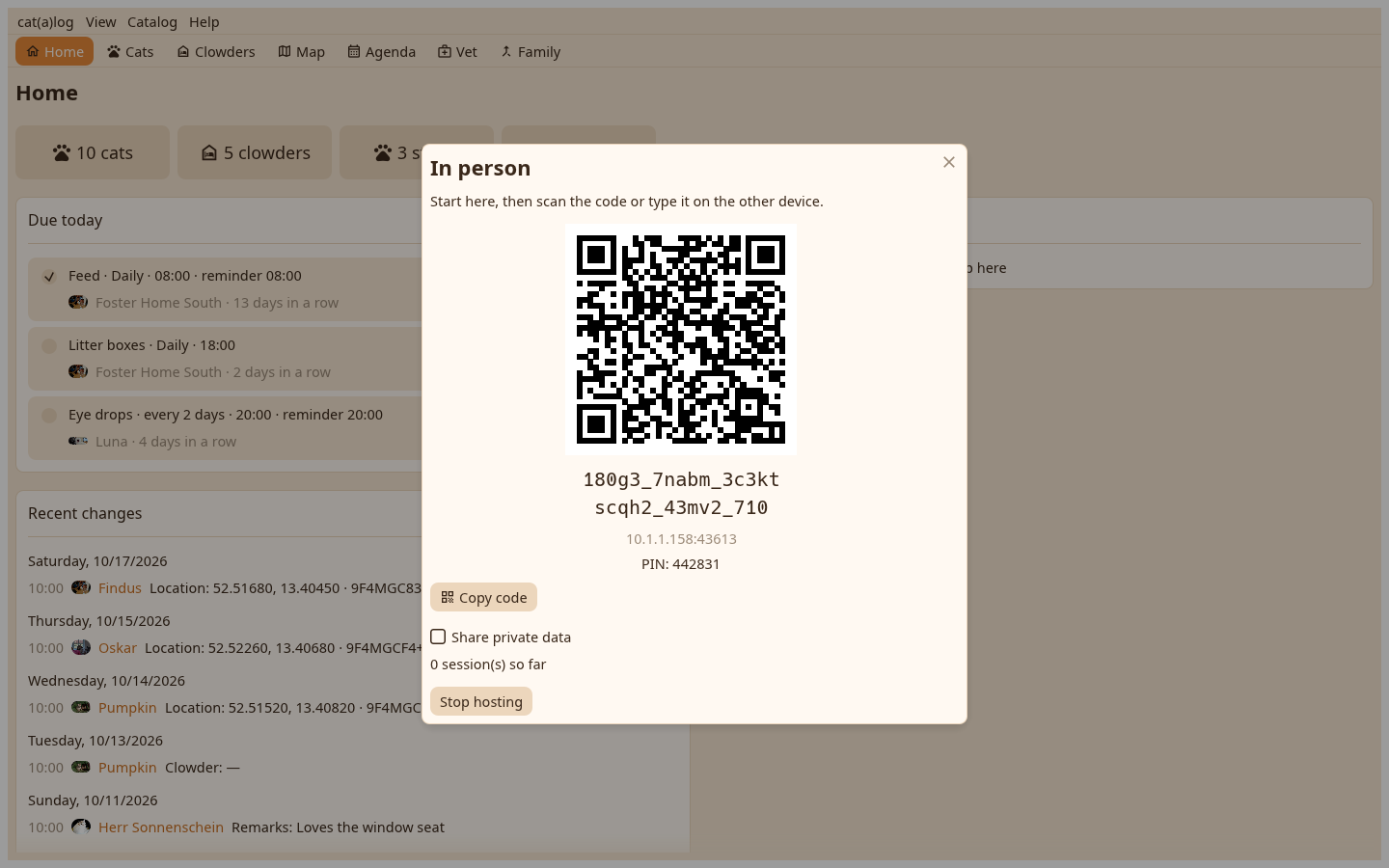 The hosting window with the pair code