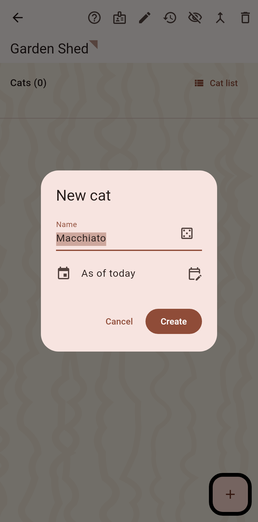 The new cat dialog with a proposed name