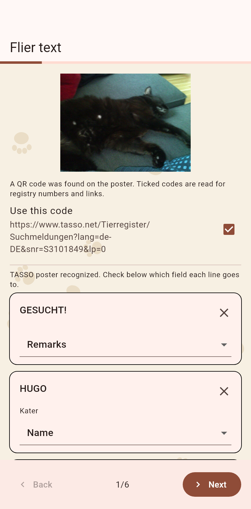 The text step with one card per line