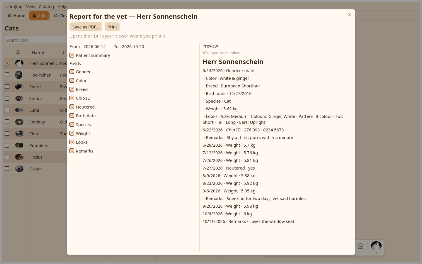 The vet report document page