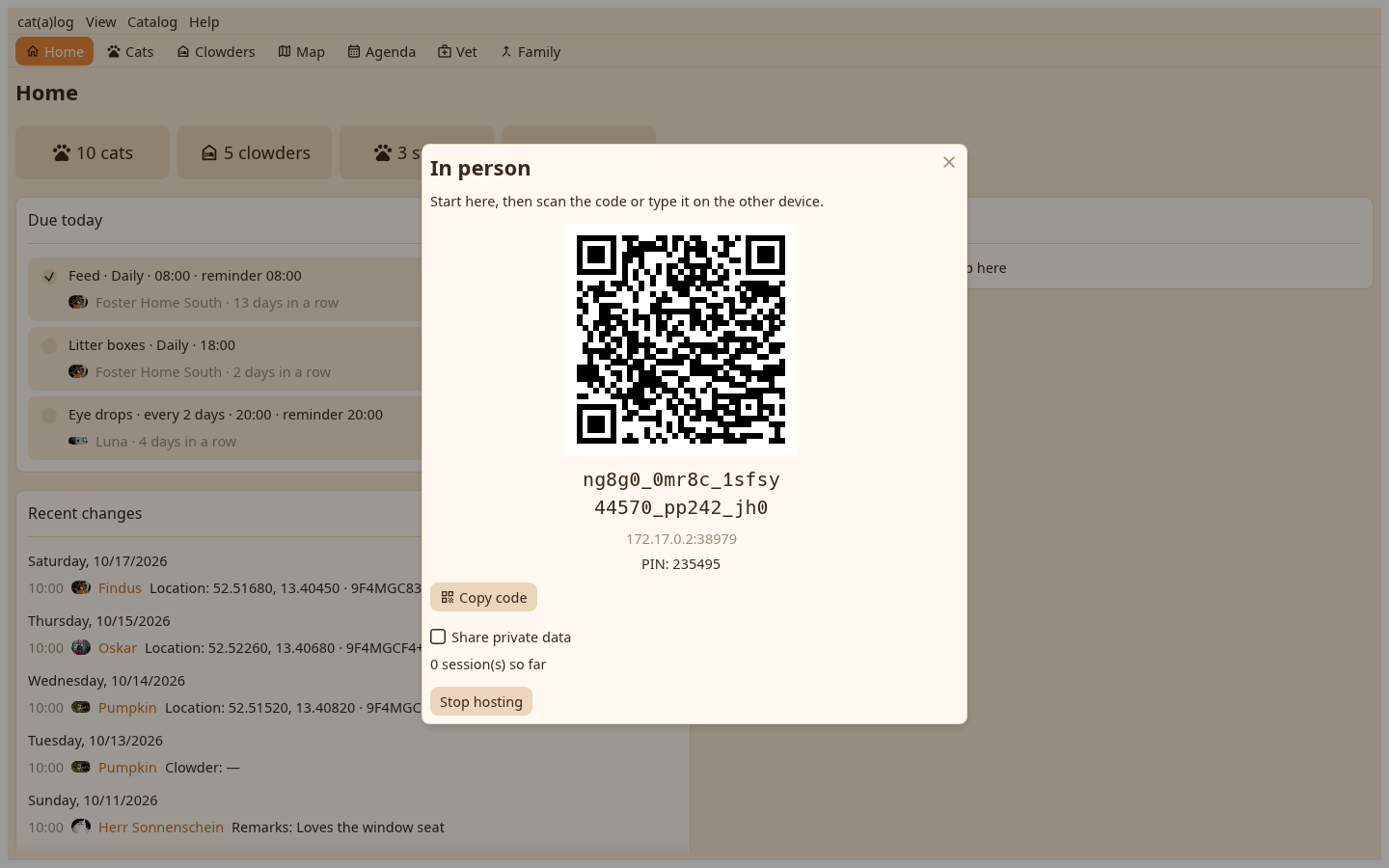 The hosting window with the pair code