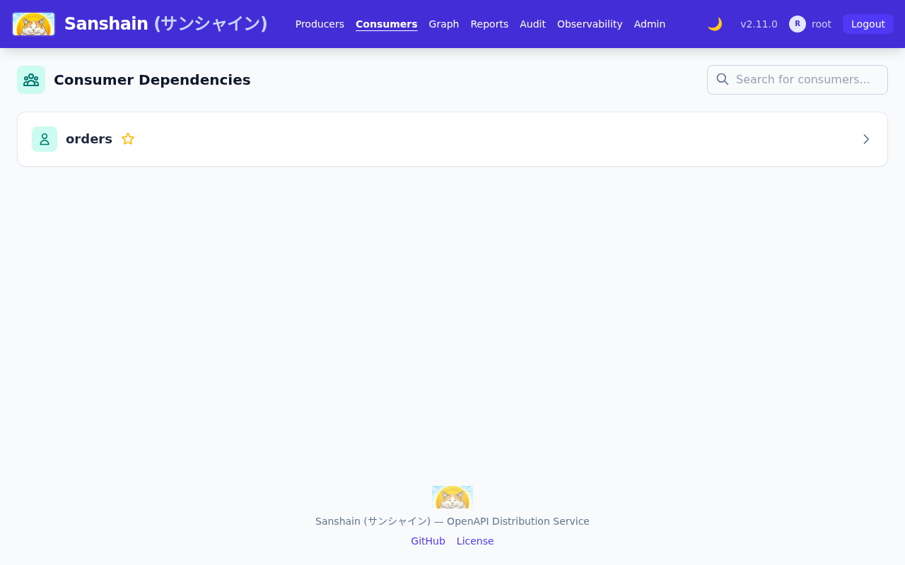 The Consumers page listing the orders Consumer with a favourite star